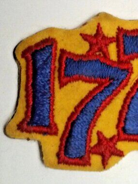 1776 Sew On Patch 3" long x 2" wide Red Blue On Yellow Unused Embroidered